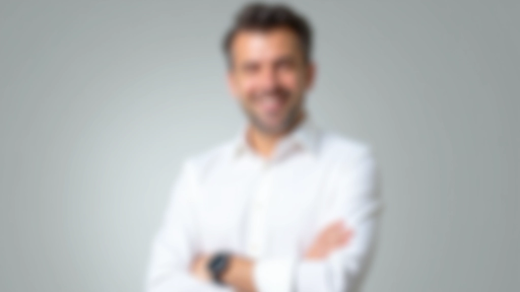 Mentor de trading, homem com 45 anos, camisa branca, retrato profissional, estúdio bem iluminado
